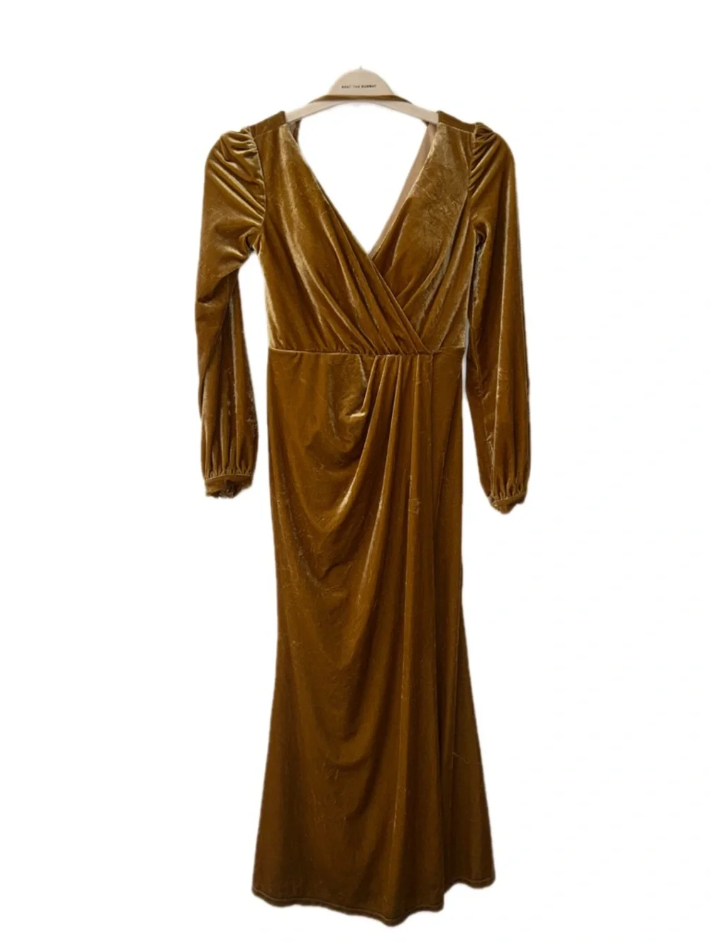 Revelry Giselle Velvet Gold long elegant Dress with an open v neck back Size 4 - Picture 3 of 11